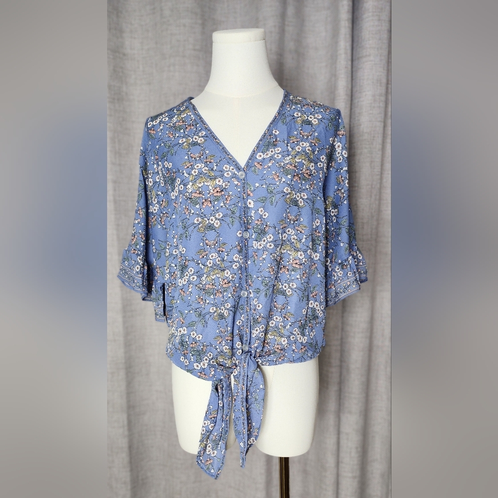 Max Studio Floral Blue Women's Top | SMALL